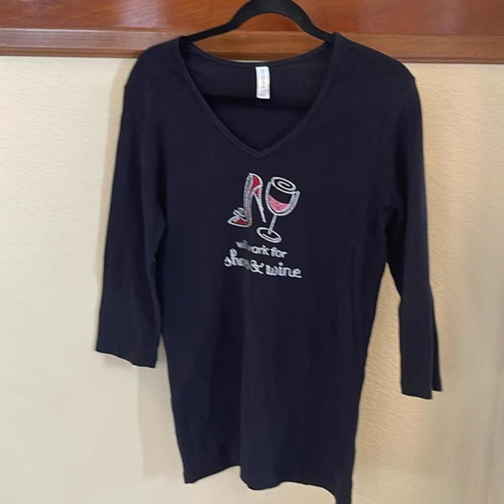 Will Work for Shoes & Wine Knit Top Black Vintage